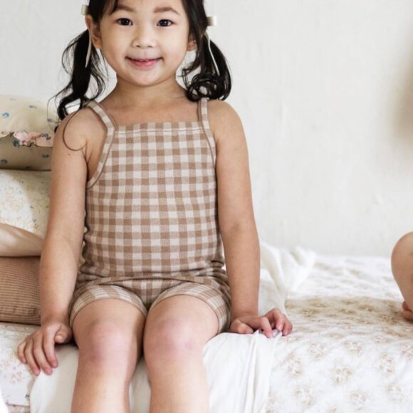 Pippin Ginham Set 12-18 Months Taupe Top Shorts - Picture 2 of 9
